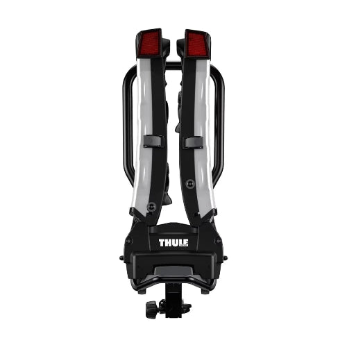 Thule EasyFold XT Hitch Rack folded upright for compact storage and transport