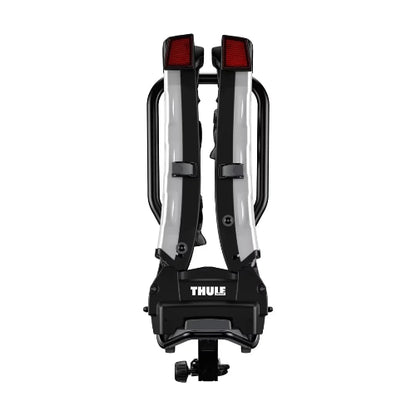 Thule EasyFold XT Hitch Rack folded upright for compact storage and transport