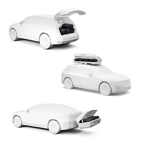 Thule GoPack Duffel Bags loaded into car trunk and rooftop cargo box for road trip organization