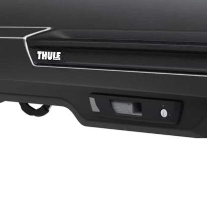 Thule Motion 3 Low logo and lock close-up showing precision build and premium finish