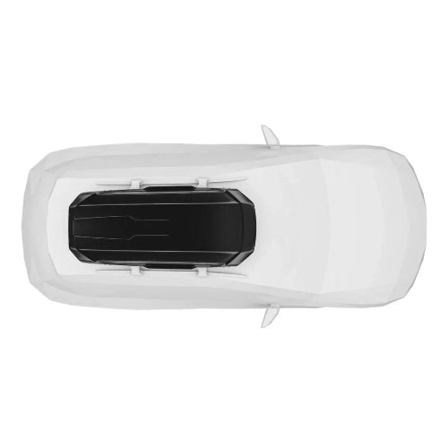 Overhead view of Thule Motion 3 Low XL roof box installed on vehicle roof rails