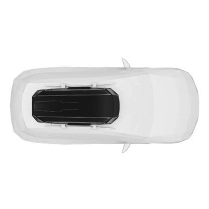 Overhead view of Thule Motion 3 Low XL roof box installed on vehicle roof rails
