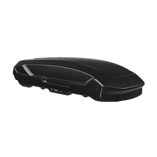 Thule Motion 3 roof cargo box in glossy black finish showing aerodynamic design and wing-shaped profile