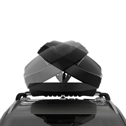 Thule Motion XT Alpine cargo box open from both sides, showing dual side-opening feature.