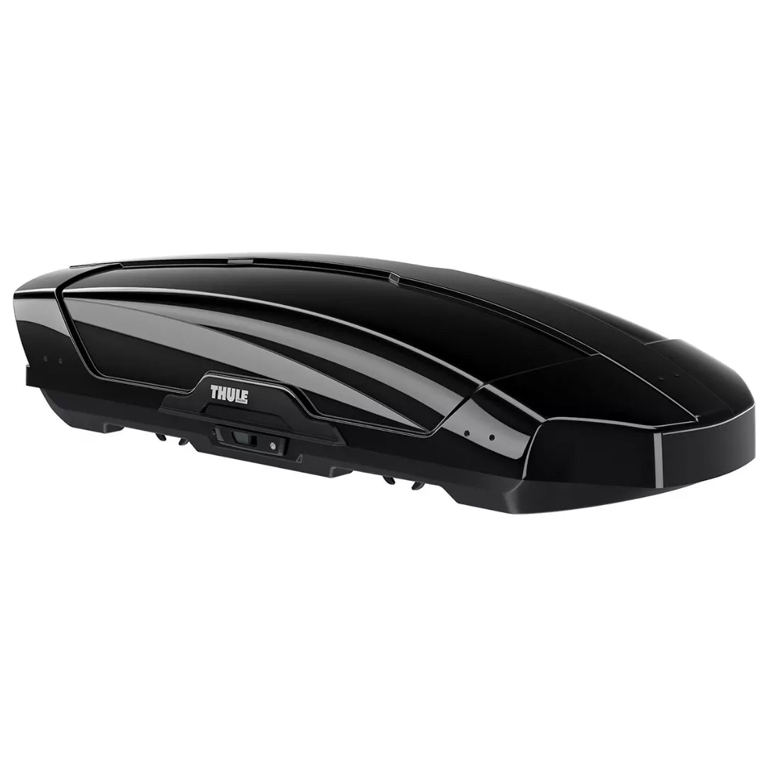Angled side view of the Thule Motion XT showing its aerodynamic, low-profile design.

