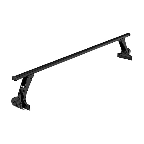 Thule Rapid Gutter High Foot Pack 387101 angled view with roof bar and mounts