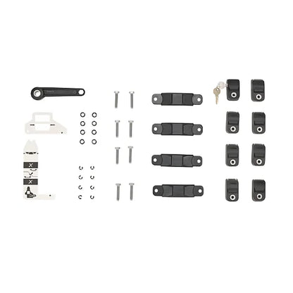 Full Thule rooftop tent mounting kit with locking mechanism and tools