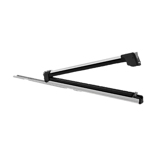 Thule SnowPack Extender ski and snowboard rack in open position showing slide-out aluminum design in silver color variant