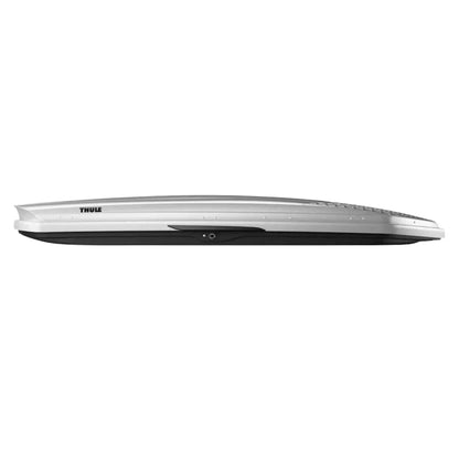 Thule Sonic Alpine cargo box in silver, side view

