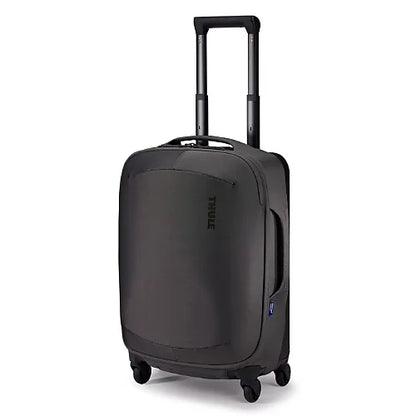 Rear view of Thule Subterra 2 black 55cm carry-on spinner with telescopic handle and molded back panel