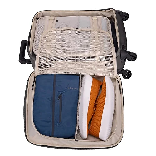 Thule Subterra 2 black 55cm carry-on suitcase open with organized compartments and removable compression panel