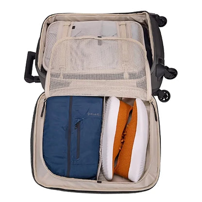 Thule Subterra 2 black 55cm carry-on suitcase open with organized compartments and removable compression panel