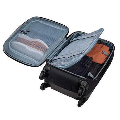 Open Thule Subterra 2 dark slate carry-on suitcase with mesh dividers and organized packing compartments