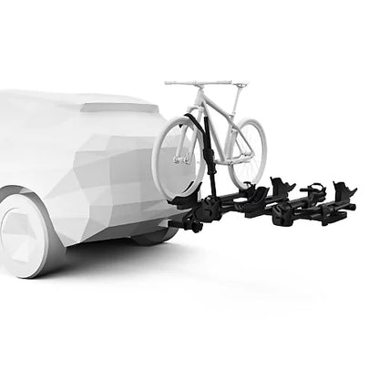 Thule T2 Pro X 2 Bike Add-On installed on hitch with one bike mounted on white background