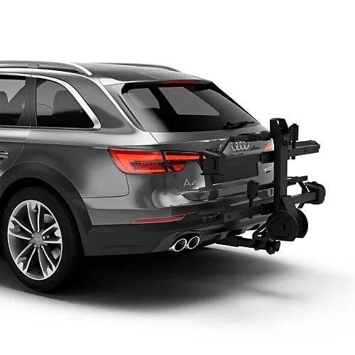 Thule T2 Pro X hitch bike rack folded up on Audi A4