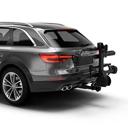 Thule T2 Pro X hitch bike rack folded up on Audi A4