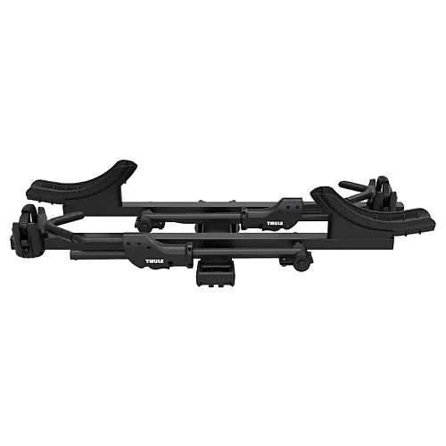 Side profile of Thule T2 Pro X showing wheel holders and hitch mount