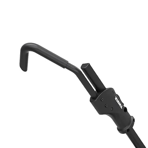 Close-up of Thule T2 Pro X ratcheting arm for secure bike hold