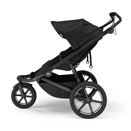 Thule Urban Glide 3 double all-terrain jogging stroller in black with extended canopy and large rear wheels