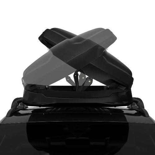 Thule Vector Alpine dual-side opening lid system showing easy access from both sides of vehicle