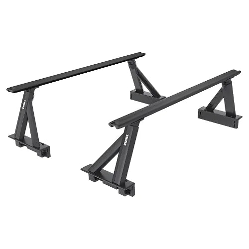 Isometric view of Thule Xscape truck rack pair on white model truck