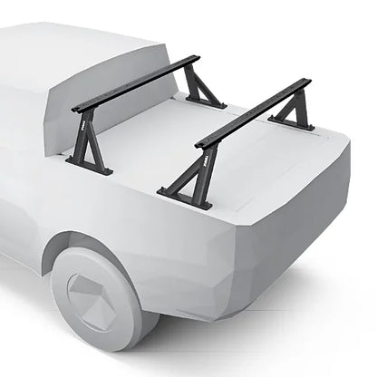 Thule Xscape truck rack mounted on a pickup with a tonneau cover, showing adjustable uprights and load bars