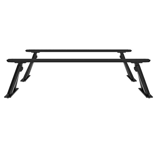 Front view of Thule Xscape SR baserail truck rack system with adjustable uprights and T-track load bars