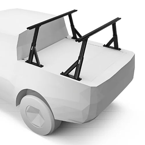 Thule Xscape truck rack mounted on a tonneau-covered pickup truck bed shown in 3D render