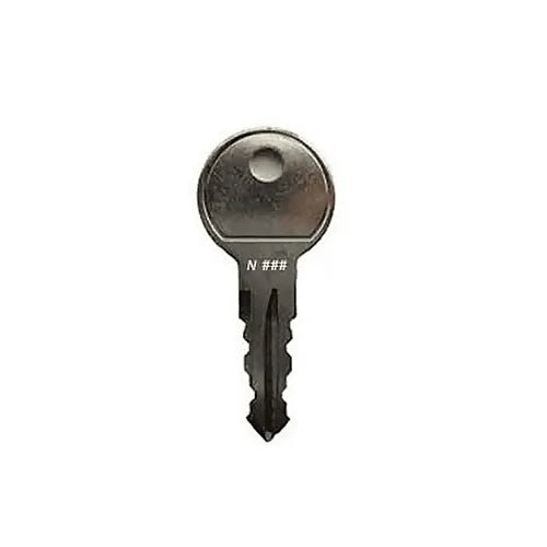 Close-up of used genuine Thule N-series metal key for cargo boxes and racks