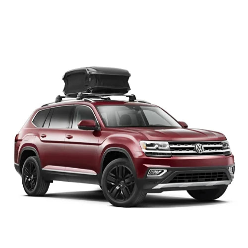Volkswagen Urban Loader collapsible roof cargo box mounted on SUV, expanded for maximum storage capacity