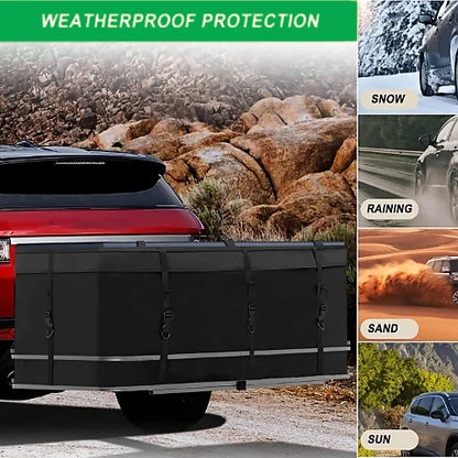 Close-up of waterproof 600D Oxford fabric on hitch bag with rain effect