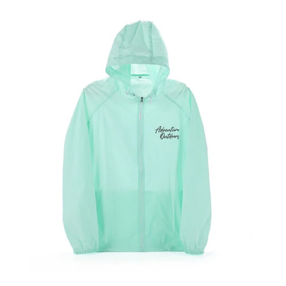 Teal Adventure Outdoors water-resistant windbreaker with hood shown front-facing
