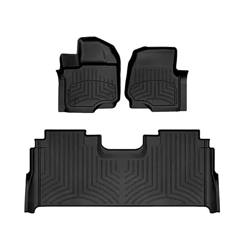 Complete 3-piece WeatherTech FloorLiner set for front and rear coverage with white background
