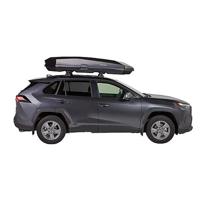 Yakima CBX XXL rooftop cargo box installed on SUV, side view of vehicle and box
