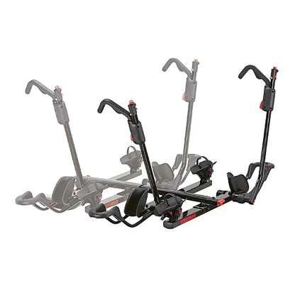 Yakima HoldUp +2 Hitch Bike Rack Add-On close-up view showing tray-style arms and wheel cradles