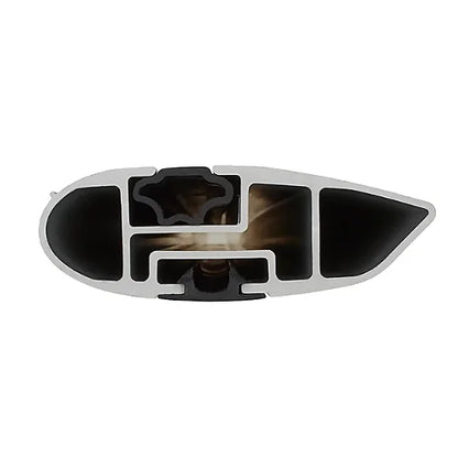 Cross-section view of Yakima JetStream silver aerodynamic crossbar showing internal JetTruss structural support