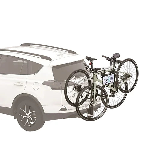 Yakima PlateMate License Plate Display mounted on rear bike rack for visibility