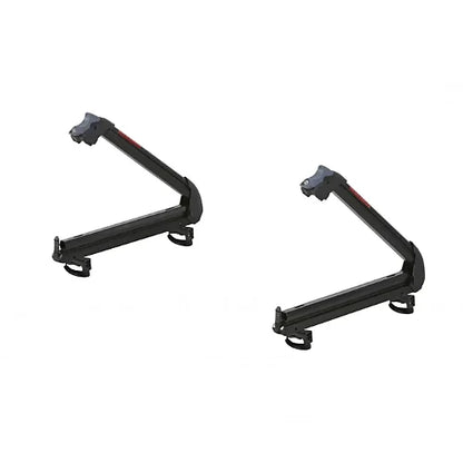 Yakima ReelDeal fishing rod carrier in open clamp position showing universal roof rack mounting design