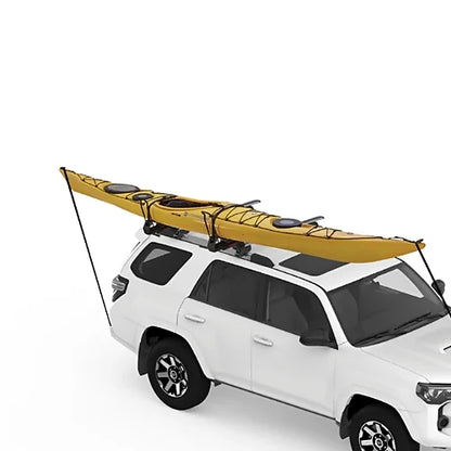 Yakima ShowDown Load-Assist Kayak Mount carrying a yellow kayak secured on SUV roof rack