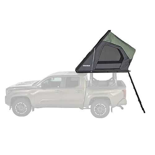 Open Yakima SkyPeak HD rooftop tent with ladder set up for side entry access