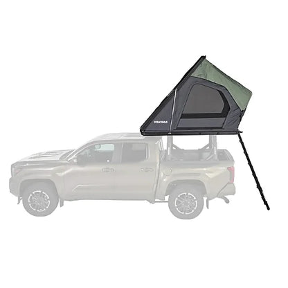 Open Yakima SkyPeak HD rooftop tent with ladder set up for side entry access