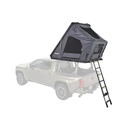 Side view of Yakima SkyPeak HD rooftop tent fully deployed on pickup truck