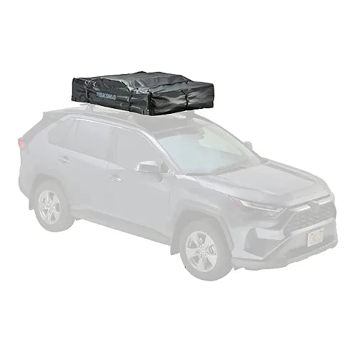 Yakima SkyRise HD rooftop tent folded and secured in protective cover on SUV
