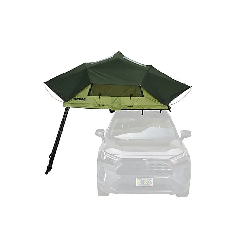Front view of Yakima SkyRise SL rooftop tent fully set up with ladder entry on SUV