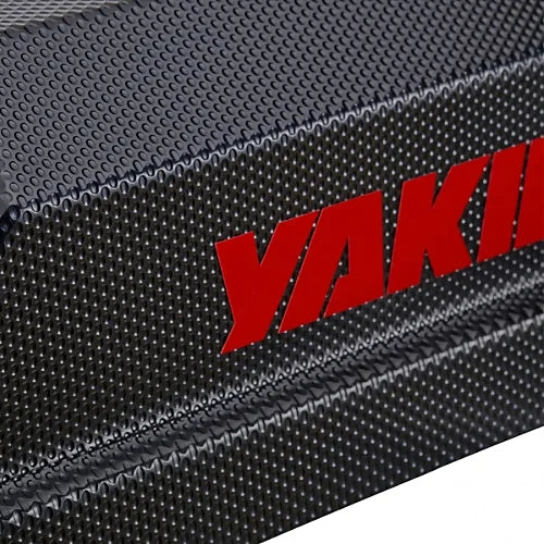 Close-up of Yakima TopWater cargo box Carbonite-textured lid with logo